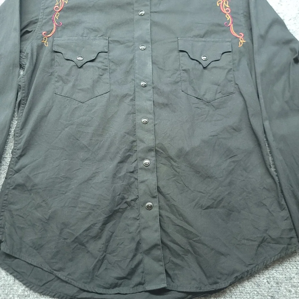 Brooks & Dunn Panhandle Slim Western Snap Shirt Black Guitar Embroidered Mens M